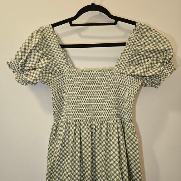 o.p.t NWOT Square Neck Smocked Maxi Dress‎ Green Gingham Size Large - Picture 5 of 9